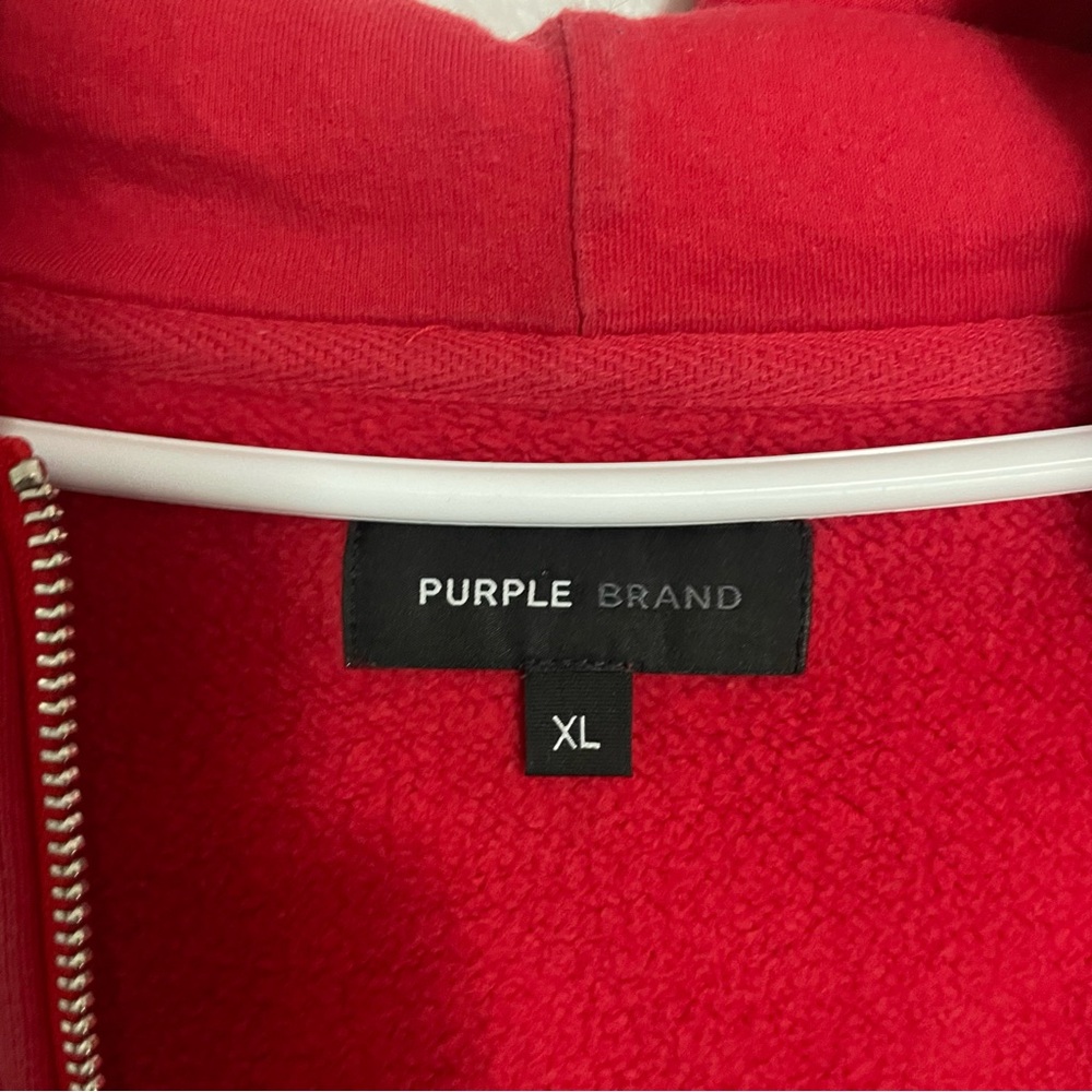 Purple Brand HWT Fleece Full Zip Red Hoodie Size XL - Picture 4 of 9
